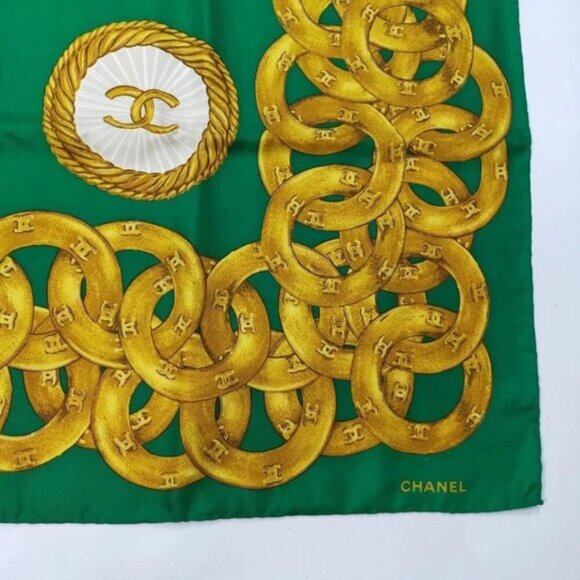 Chanel Scarf Greens And Gold Silk 100% 201-082825 - Picture 5 of 9